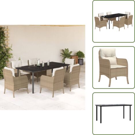 Cuscini da giardino - vidaXL Set da Pranzo da Giardino 7 pz con Cuscini Beige in Polyrattan - Rattan PE