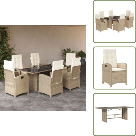 Cuscini da giardino - vidaXL Set da Pranzo da Giardino 7 pz con Cuscini Beige in Polyrattan - Rattan PE