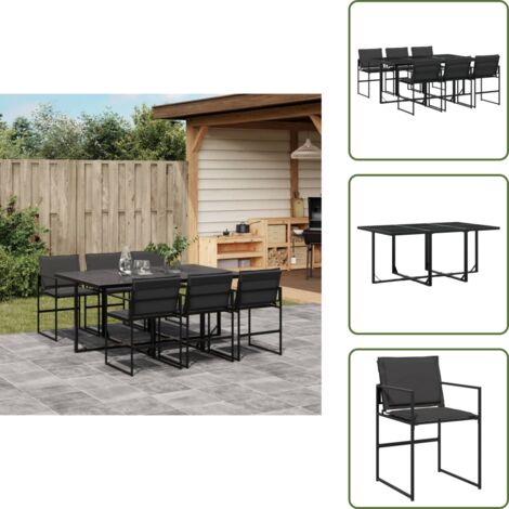 Cuscini da giardino - vidaXL Set da Pranzo da Giardino 7 pz con Cuscini Nero in Textilene - Mobili da esterno
