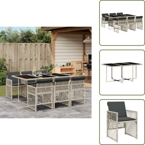 Cuscini da giardino - vidaXL Set da Pranzo da Giardino 7 pz Cuscini Polyrattan Grigio Chiaro - Rattan PE