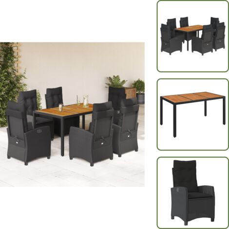 Cuscini da giardino - vidaXL Set da Pranzo da Giardino 7 pz Nero con Cuscini in Polyrattan - Poltrona da giardino