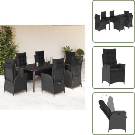Cuscini da giardino - vidaXL Set da Pranzo da Giardino 7 pz Nero con Cuscini in Polyrattan - Poltrone da giardino