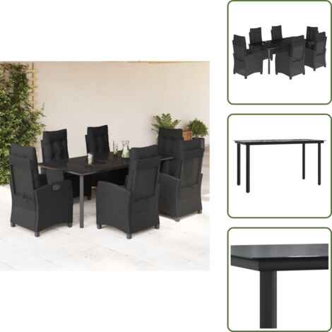 Cuscini da giardino - vidaXL Set da Pranzo da Giardino 7 pz Nero con Cuscini in Polyrattan - Poltrone da giardino
