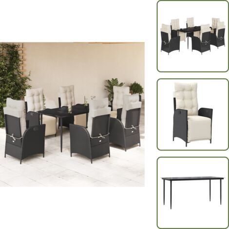 Cuscini da giardino - vidaXL Set da Pranzo da Giardino 7 pz Nero con Cuscini in Polyrattan - Poltrone da giardino