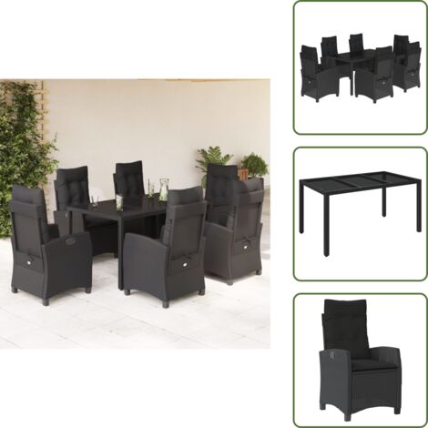 Cuscini da giardino - vidaXL Set da Pranzo da Giardino 7 pz Nero con Cuscini in Polyrattan - Poltrone da giardino
