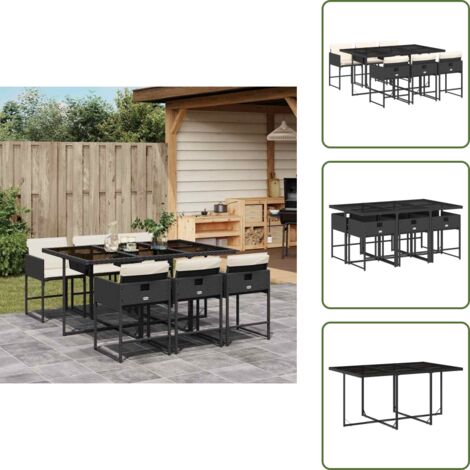Cuscini da giardino - vidaXL Set da Pranzo da Giardino 7 pz Nero con Cuscini in Polyrattan - Rattan PE