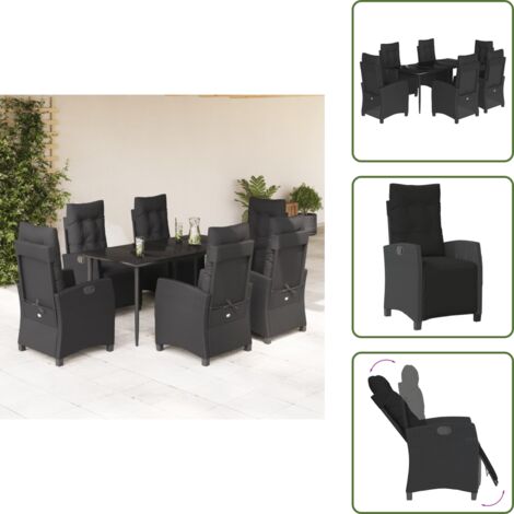 Cuscini da giardino - vidaXL Set da Pranzo da Giardino 7 pz Nero con Cuscini in Polyrattan - Rattan PE