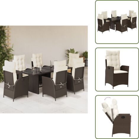 Cuscini da giardino - vidaXL Set da Pranzo da Giardino 7pz con Cuscini in Polyrattan Marrone - Rattan PE