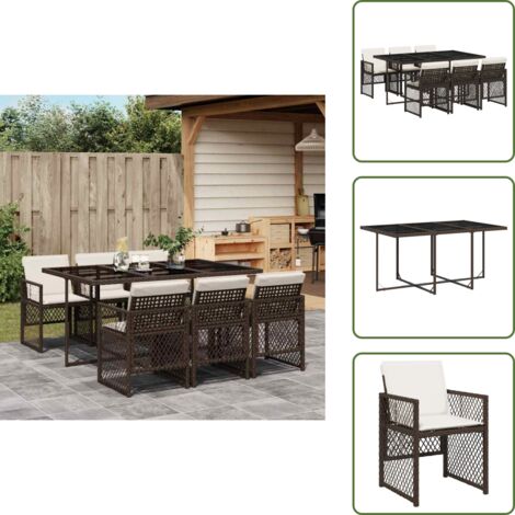 Cuscini da giardino - vidaXL Set da Pranzo da Giardino 7pz con Cuscini in Polyrattan Marrone - Rattan PE
