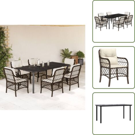 Cuscini da giardino - vidaXL Set da Pranzo da Giardino 7pz con Cuscini in Polyrattan Marrone - Rattan PE
