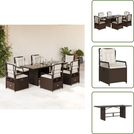 Cuscini da giardino - vidaXL Set da Pranzo da Giardino 7pz con Cuscini in Polyrattan Marrone - Rattan PE