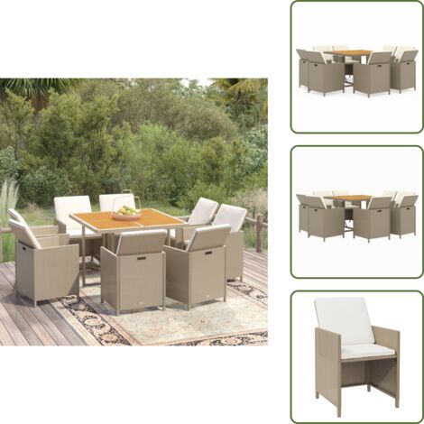 Cuscini da giardino - vidaXL Set da Pranzo da Giardino 9 pz con Cuscini in Polyrattan Beige - Rattan