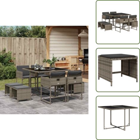 Cuscini da giardino - vidaXL Set da Pranzo da Giardino 9 pz con Cuscini in Polyrattan Grigio - Arredamento da esterno