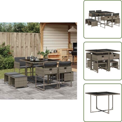 Cuscini da giardino - vidaXL Set da Pranzo da Giardino 9 pz con Cuscini in Polyrattan Grigio - Arredamento da esterno
