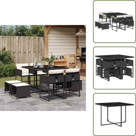Cuscini da giardino - vidaXL Set da Pranzo da Giardino 9 pz con Cuscini Nero in Polyrattan - Rattan PE