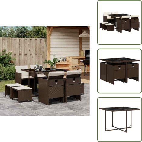 Cuscini da giardino - vidaXL Set da Pranzo da Giardino 9pz con Cuscini Marrone in Polyrattan - Mobili da esterno