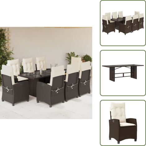 Cuscini da giardino - vidaXL Set da Pranzo da Giardino 9pz con Cuscini Marrone in Polyrattan - Poltrone da giardino