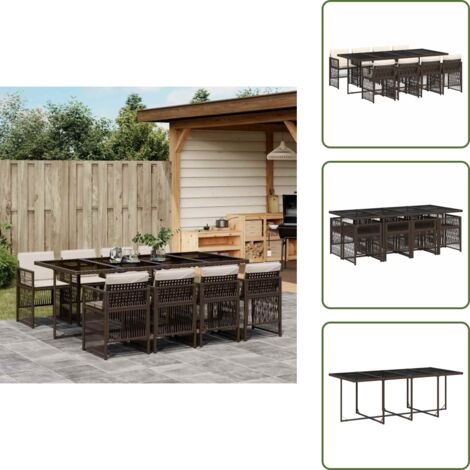 Cuscini da giardino - vidaXL Set da Pranzo da Giardino 9pz con Cuscini Marrone in Polyrattan - Rattan PE