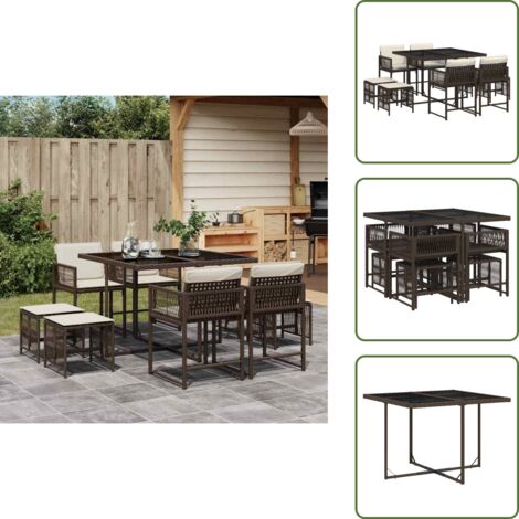 Cuscini da giardino - vidaXL Set da Pranzo da Giardino 9pz con Cuscini Marrone in Polyrattan - Rattan PE