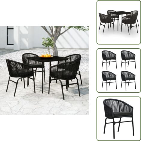 Cuscini da giardino - vidaXL Set da Pranzo per Giardino 5 pz Nero - Tavolo in vetro