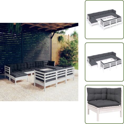 Cuscini da giardino - vidaXL Set Divani da Giardino 10 pz con Cuscini Bianchi Legno di Pino - Divano angolare