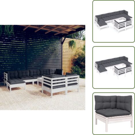 Cuscini da giardino - vidaXL Set Divani da Giardino 10 pz con Cuscini Bianchi Legno di Pino - Divano angolare