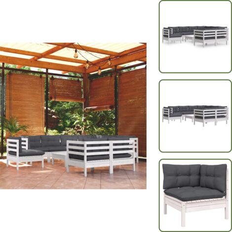 Cuscini da giardino - vidaXL Set Divani da Giardino 10 pz con Cuscini Bianchi Legno di Pino - Divano angolare