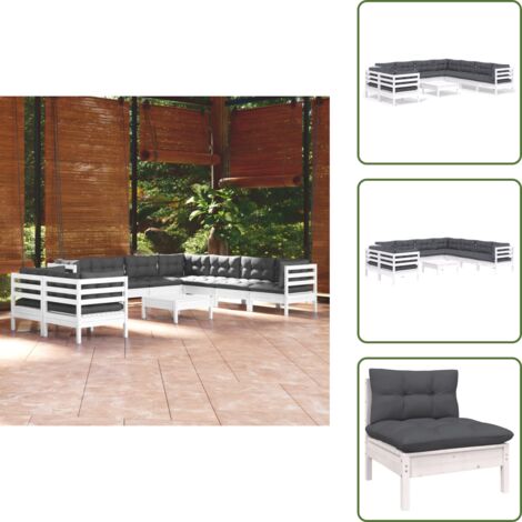 Cuscini da giardino - vidaXL Set Divani da Giardino 10 pz con Cuscini Bianchi Legno di Pino - Divano angolare