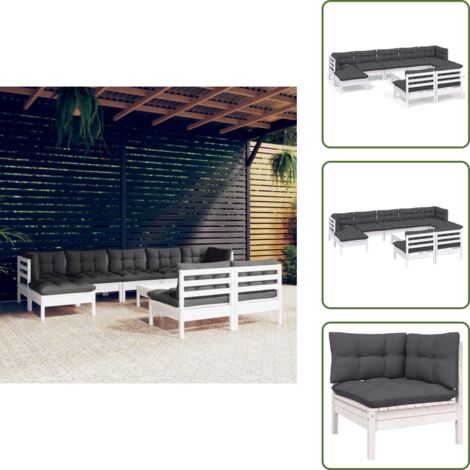 Cuscini da giardino - vidaXL Set Divani da Giardino 10 pz con Cuscini Bianchi Legno di Pino - Divano angolare