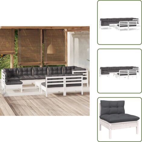 Cuscini da giardino - vidaXL Set Divani da Giardino 10 pz con Cuscini Bianchi Legno di Pino - Divano angolare