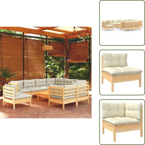 Cuscini da giardino - vidaXL Set Divani da Giardino 10 pz con Cuscini Crema Massello di Pino - Divano in pino