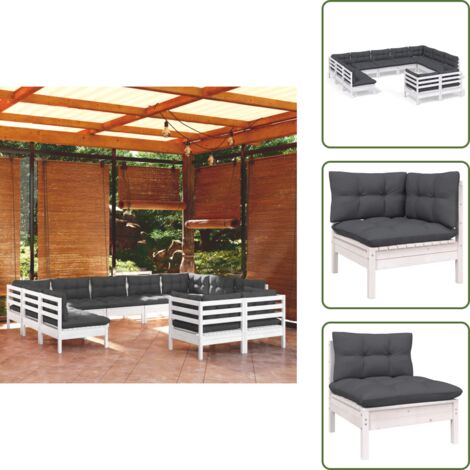 Cuscini da giardino - vidaXL Set Divani da Giardino 11 pz con Cuscini Bianchi Legno di Pino - Divano angolare