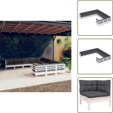 Cuscini da giardino - vidaXL Set Divani da Giardino 11 pz con Cuscini Bianchi Legno di Pino - Divano angolare