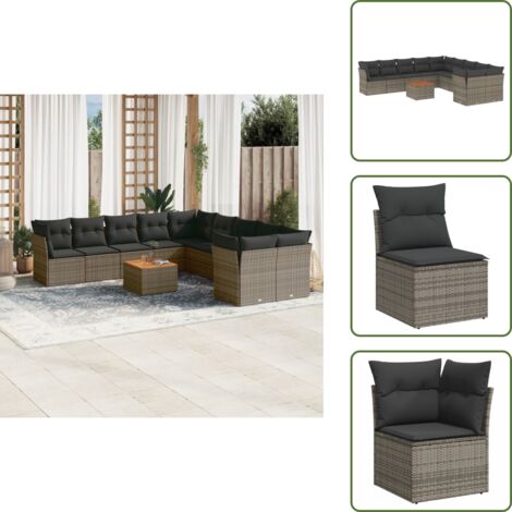 Cuscini da giardino - vidaXL Set Divani da Giardino 11 pz con Cuscini in Polyrattan Grigio - Rattan PE