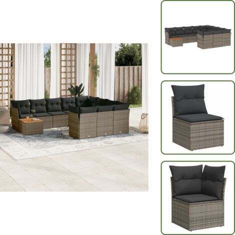 Cuscini da giardino - vidaXL Set Divani da Giardino 11 pz con Cuscini in Polyrattan Grigio - Rattan PE