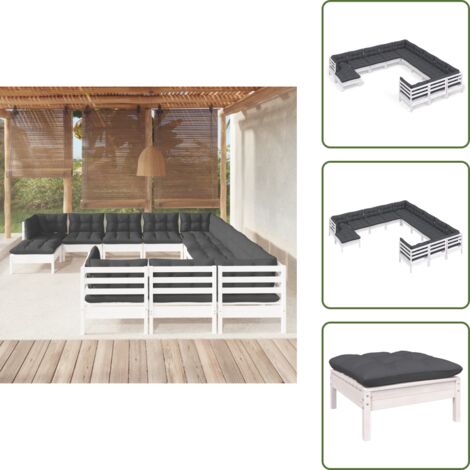 Cuscini da giardino - vidaXL Set Divani da Giardino 12 pz con Cuscini Bianchi Legno di Pino - Divano angolare