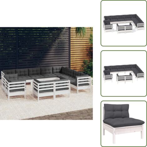 Cuscini da giardino - vidaXL Set Divani da Giardino 12 pz con Cuscini Bianchi Legno di Pino - Divano angolare