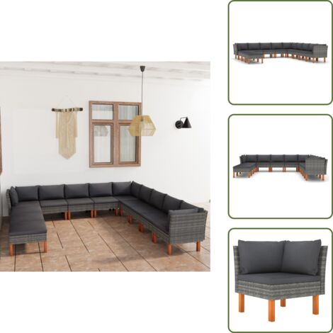 Cuscini da giardino - vidaXL Set Divani da Giardino 12 pz con Cuscini in Polyrattan Grigio - Rattan