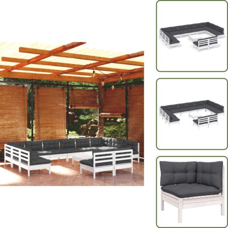 Cuscini da giardino - vidaXL Set Divani da Giardino 13 pz con Cuscini Bianchi Legno di Pino - Divano angolare