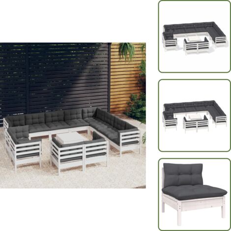 Cuscini da giardino - vidaXL Set Divani da Giardino 13 pz con Cuscini Bianchi Legno di Pino - Divano angolare