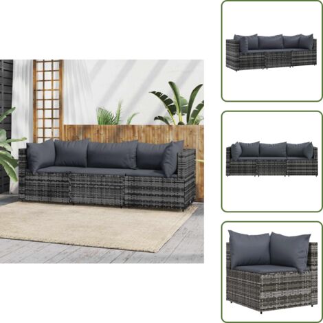 Cuscini da giardino - vidaXL Set Divani da Giardino 3 pz con Cuscini in Polyrattan Grigio - Rattan PE