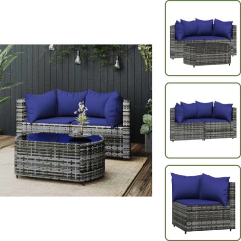 Cuscini da giardino - vidaXL Set Divani da Giardino 3 pz con Cuscini in Polyrattan Grigio - Tavolino da salotto