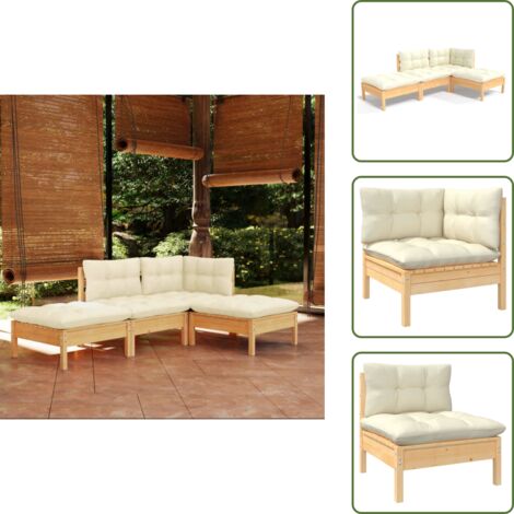 Cuscini da giardino - vidaXL Set Divani da Giardino 4 pz con Cuscini Crema Massello di Pino - Divano angolare