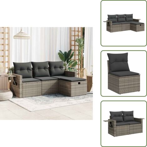 Cuscini da giardino - vidaXL Set Divani da Giardino 4 pz con Cuscini in Polyrattan Grigio - Rattan PE