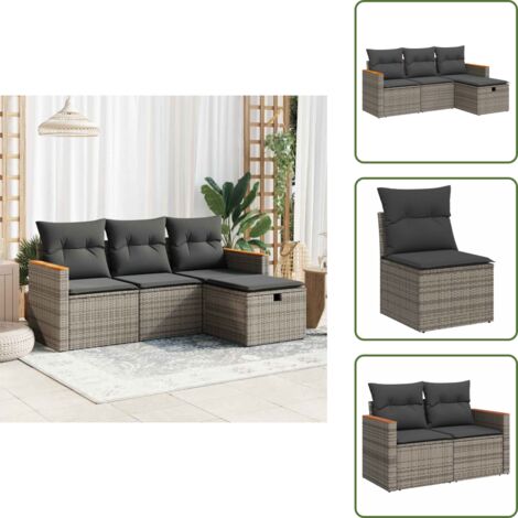 Cuscini da giardino - vidaXL Set Divani da Giardino 4 pz con Cuscini in Polyrattan Grigio - Rattan PE