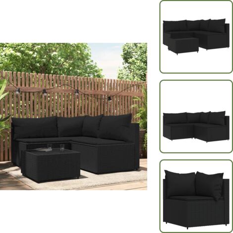 Cuscini da giardino - vidaXL Set Divani da Giardino 4 pz con Cuscini Nero in Polyrattan - Tavolino da salotto