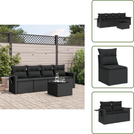 Cuscini da giardino - vidaXL Set Divani da Giardino 5 pz con Cuscini in Polyrattan Nero - Arredamento da esterno