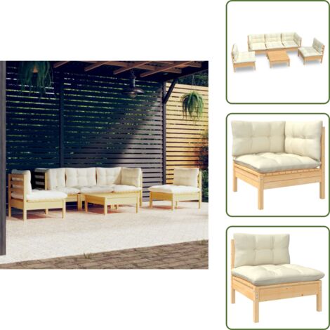 Cuscini da giardino - vidaXL Set Divani da Giardino 6 pz con Cuscini Crema in Massello di Pino - Divano angolare