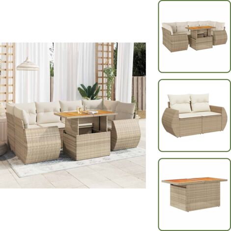 Cuscini da giardino - vidaXL Set Divani da Giardino 7 pz con Cuscini Beige in Polyrattan - Rattan PE