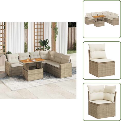 Cuscini da giardino - vidaXL Set Divani da Giardino 7 pz con Cuscini Beige in Polyrattan - Rattan PE